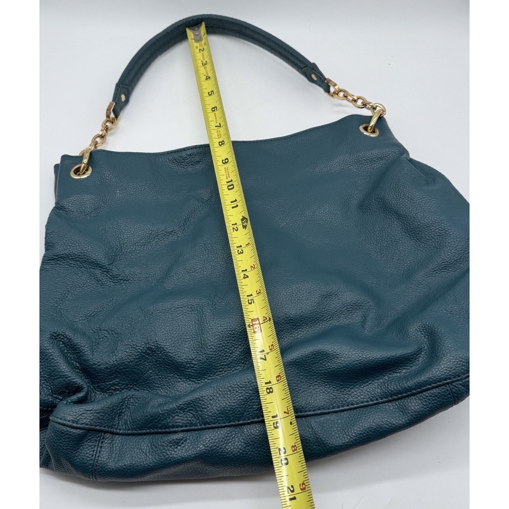 Cuore & Pelle Teal Blue Genuine Pebbled Leather Hobo Shoulder Bag Gold Chain - Picture 3 of 8